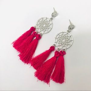Pink Tassel Drop Earrings